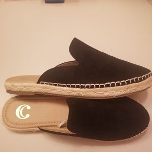 Black soft suede slip on flats